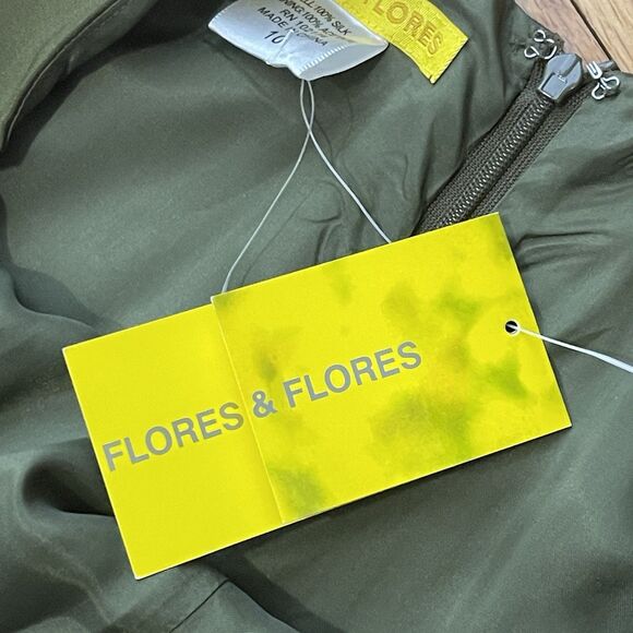 FLORES & FLORES Wide Leg Dress Pants Green Size 10 NEW 100% Silk Designer Career - Picture 5 of 7